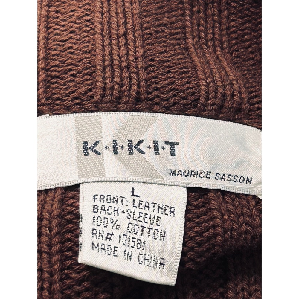 Vintage Patchwork Suede Knit Full Zip Jacket Brown Tan Mock Neck Boho Large - Picture 9 of 11